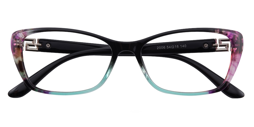 Lisa Black/Floral Cat Eye Plastic Eyeglasses