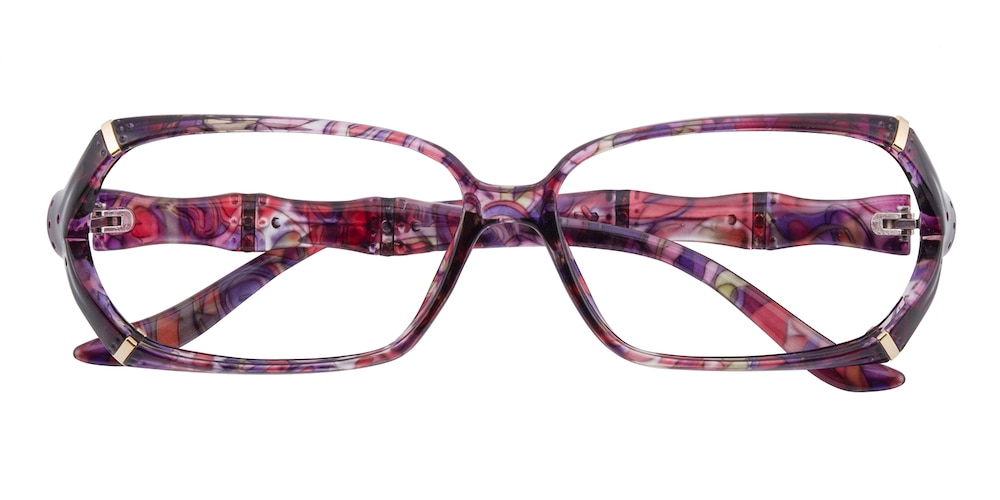 Mignon Purple/Floral Rectangle Plastic Eyeglasses