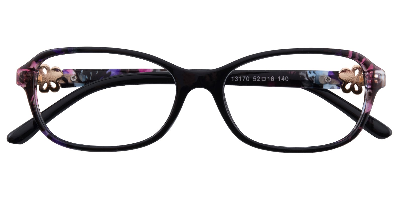 Oval Eyeglasses, Full Frame Black/Floral Plastic - FP2455