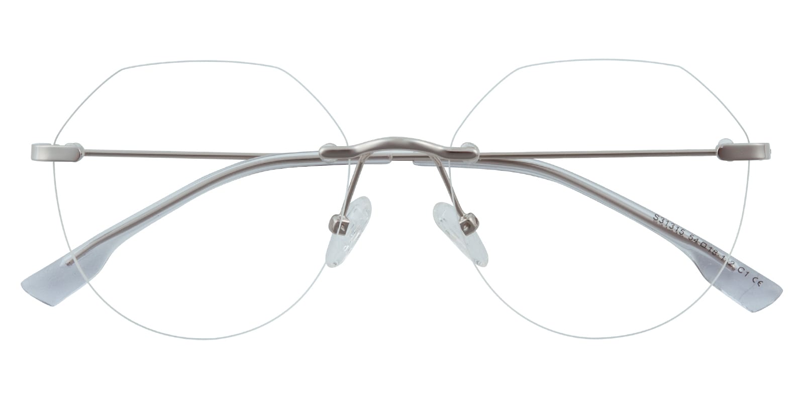 Polygon Eyeglasses, Rimless Frame Silver Metal - RM0304