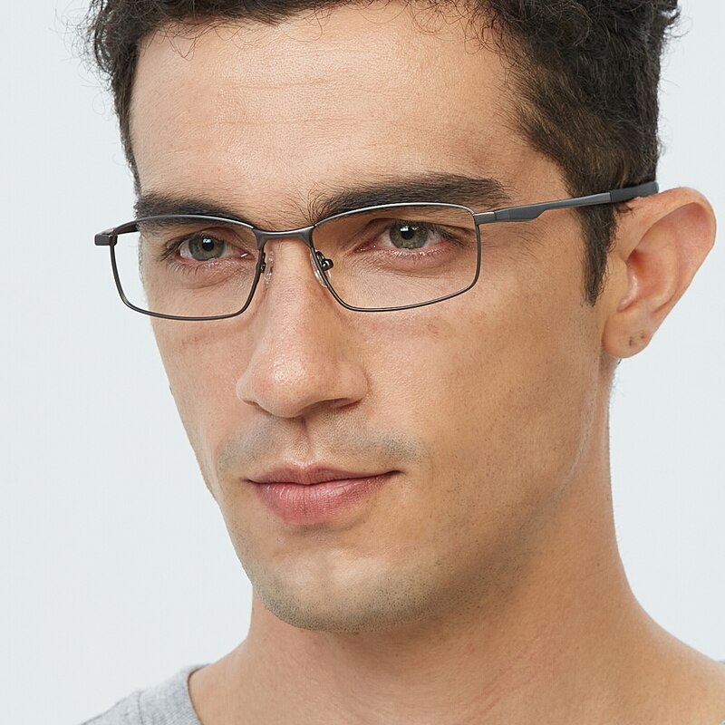 Basil Gunmetal Rectangle Metal Eyeglasses