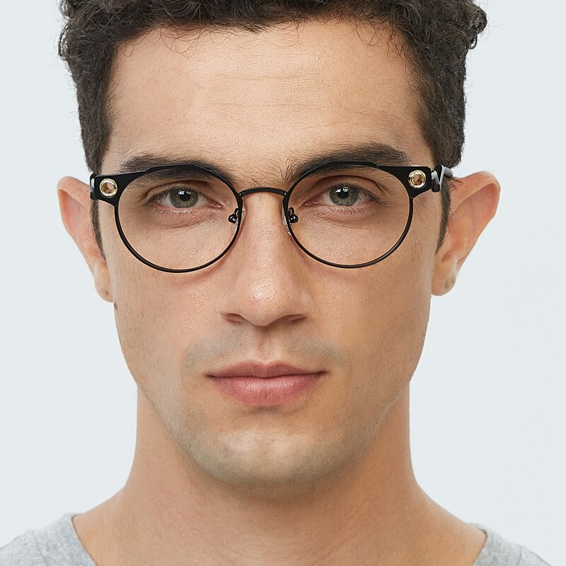 Newport Black Round Metal Eyeglasses