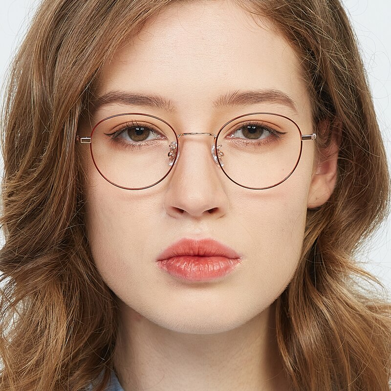 Alexia Rose Gold/Red Oval Titanium Eyeglasses