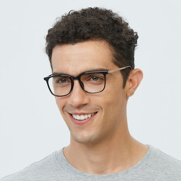 Ludington Rectangle Black/Golden Full-Frame TR90 Eyeglasses | GlassesShop