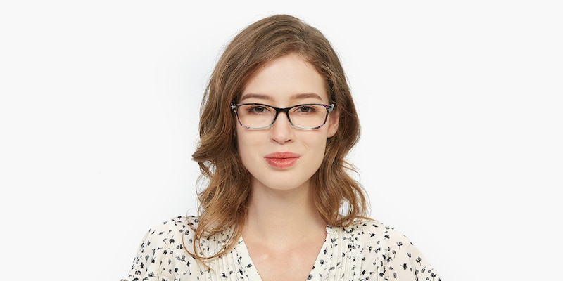 Lydia Black/Floral Rectangle Plastic Eyeglasses