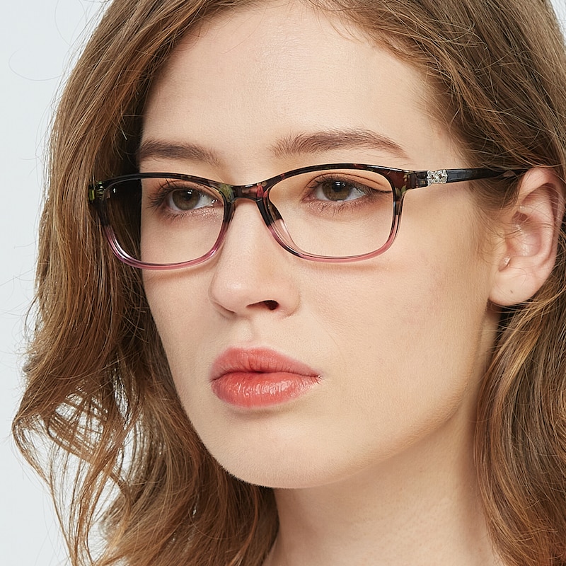 Lydia Floral/Purple Rectangle Plastic Eyeglasses