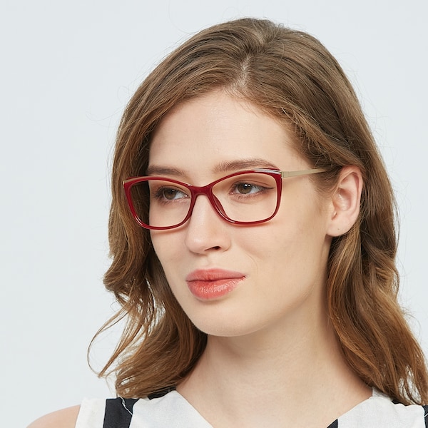 Dinah Cat Eye Red/Golden Full-Frame TR90 Eyeglasses | GlassesShop