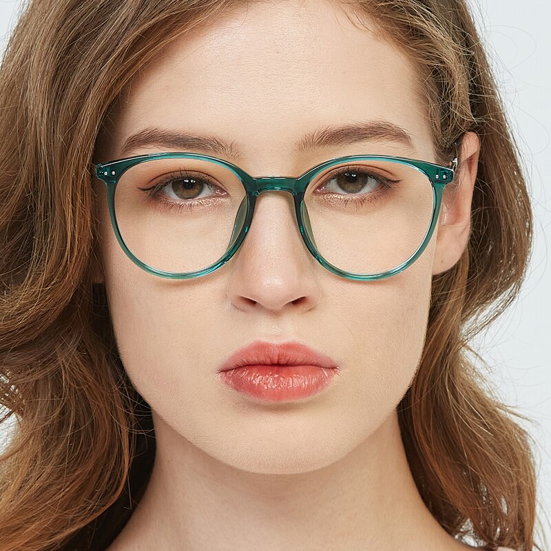 Elva Green/Silver Round TR90 Eyeglasses