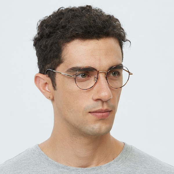 Kensee Round Tortoise/Golden Full-Frame Titanium Eyeglasses | GlassesShop