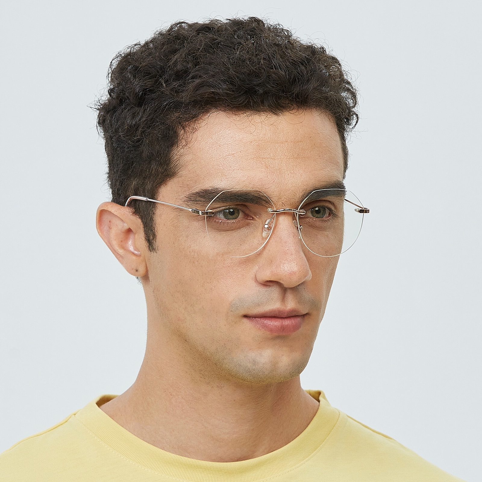 Polygon Eyeglasses, Rimless Frame Rose Gold Metal - RM0303