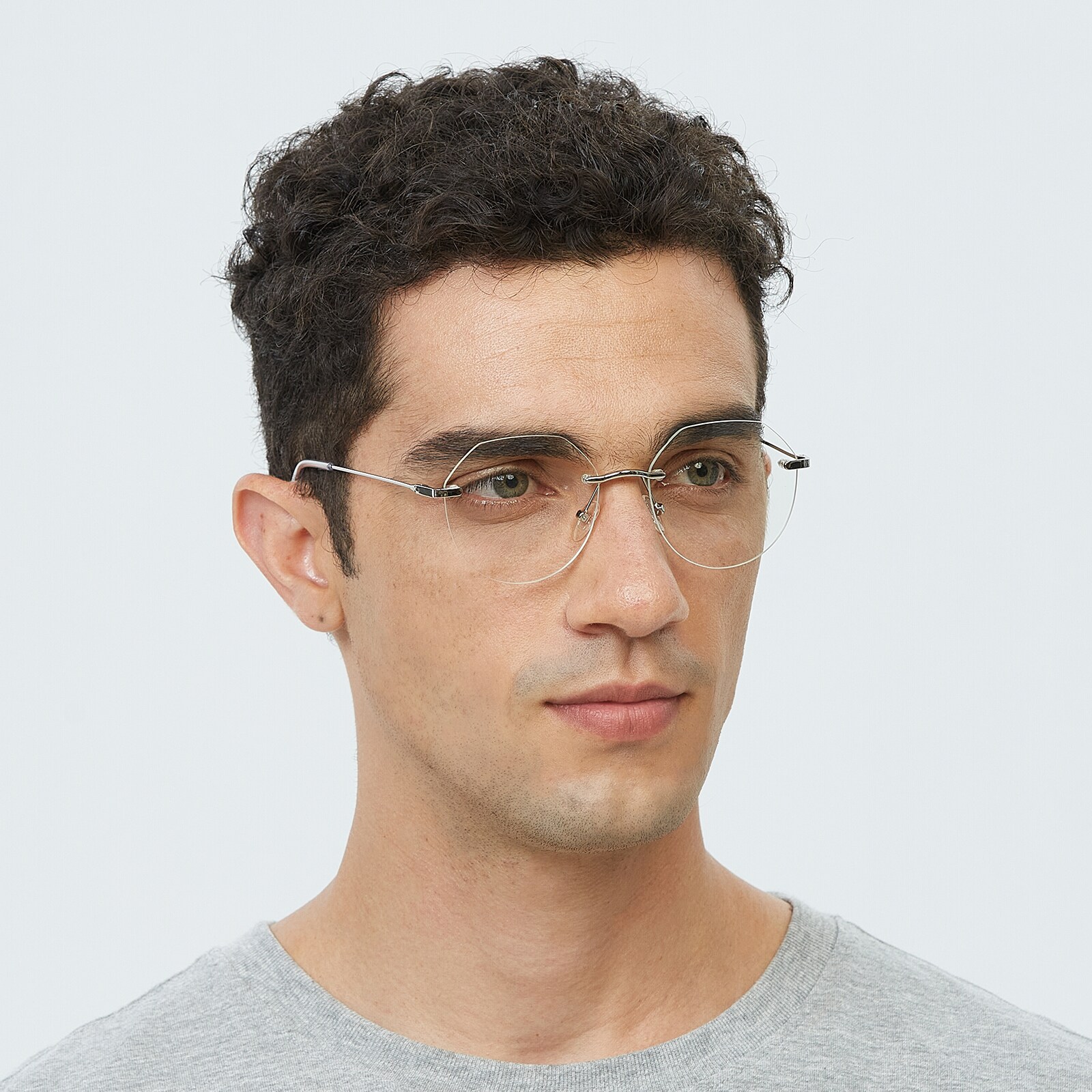 Polygon Eyeglasses, Rimless Frame Silver Metal - RM0304