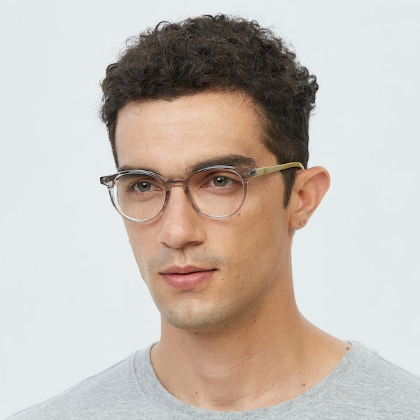 Astoria Round Gray/Yellow Full-Frame Acetate Eyeglasses | GlassesShop