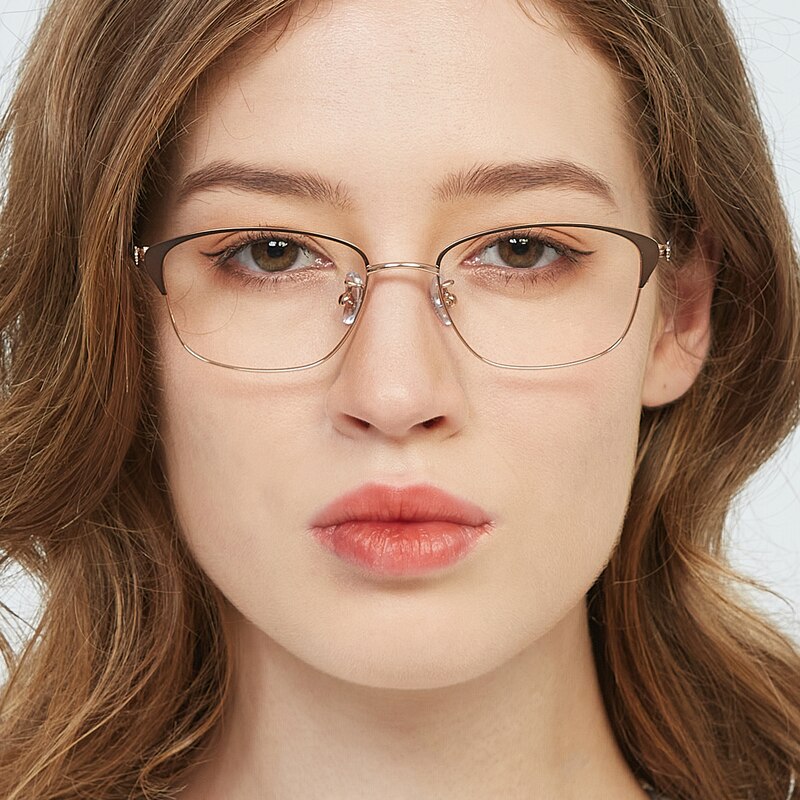 Lima Golden/Brown Cat Eye Titanium Eyeglasses