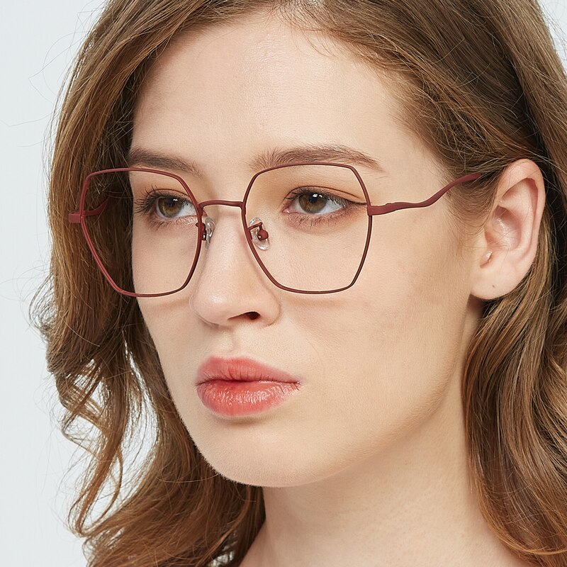 Hedda Burgundy Polygon Titanium Eyeglasses