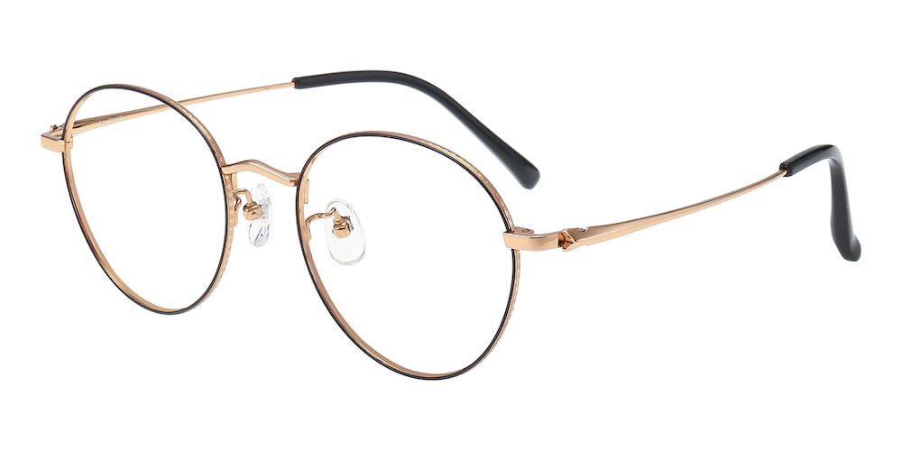 Acadia Black/Golden Round Titanium Eyeglasses