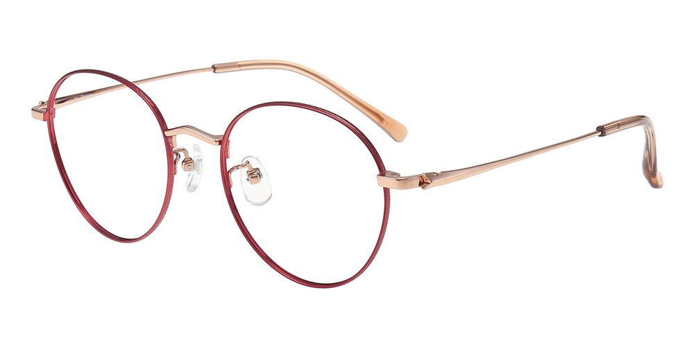 Acadia Red/Golden Round Titanium Eyeglasses