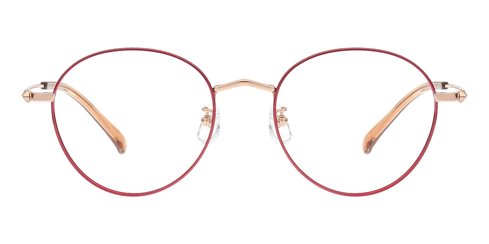Acadia Red/Golden Round Titanium Eyeglasses