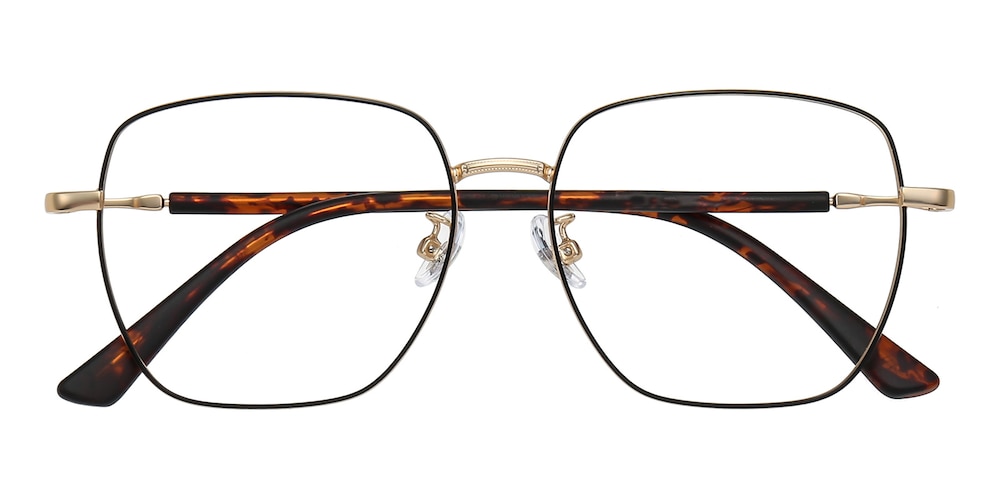 Modesto Black/Golden Square Metal Eyeglasses
