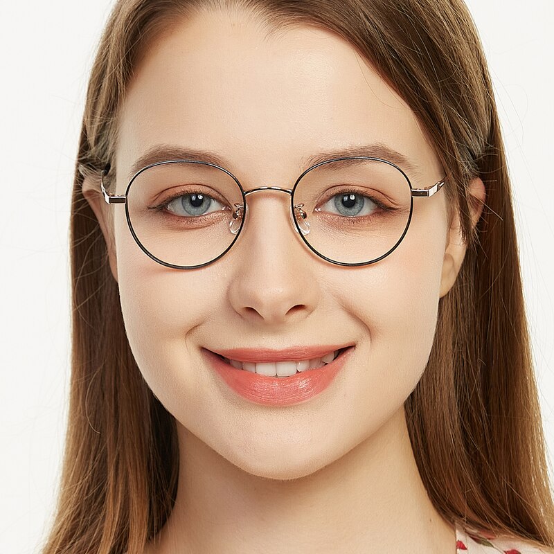 Elizabeth Blue/Golden Polygon Titanium Eyeglasses