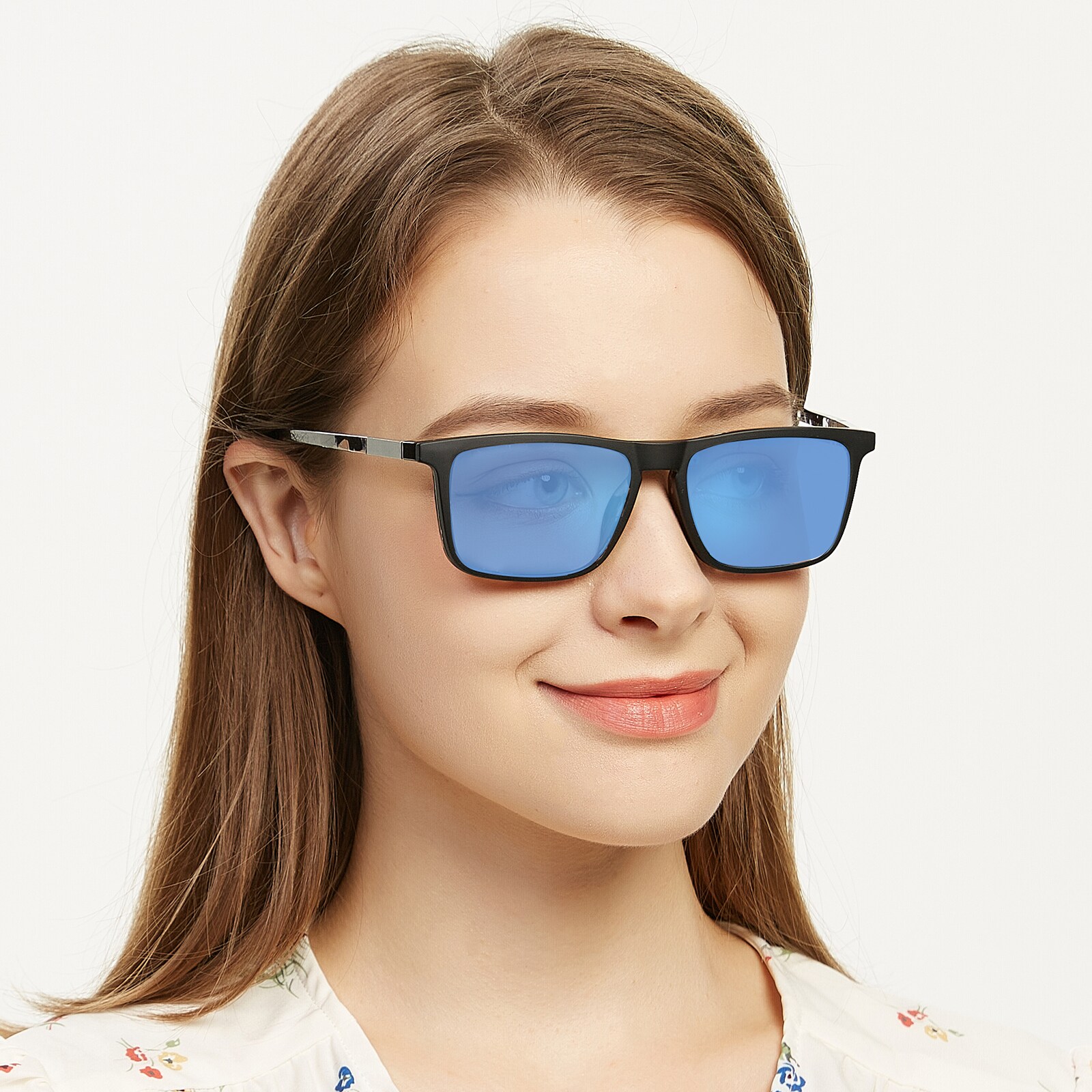 Rectangle Eyeglasses, Full Frame Black Tortoise (Blue Mirror-coating) TR90 - FP1089