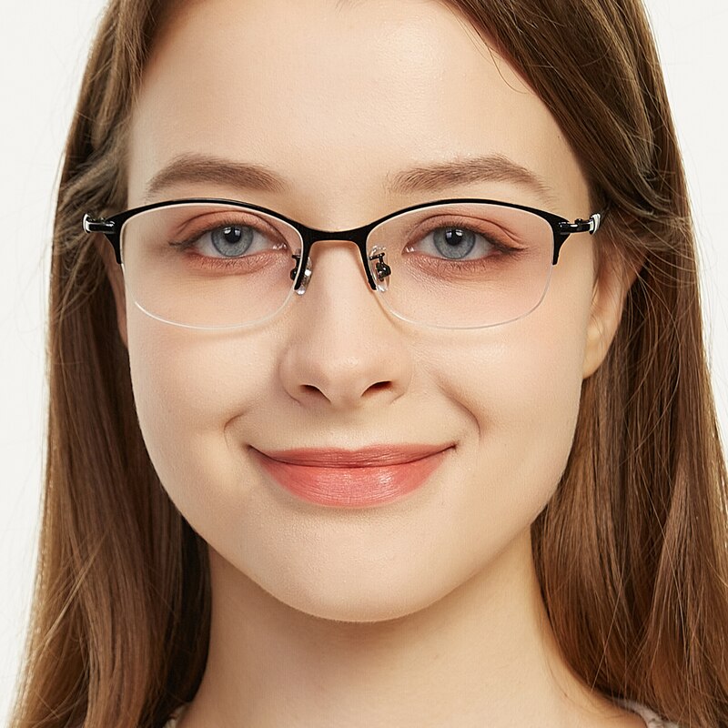 Sally Black Oval Metal Eyeglasses