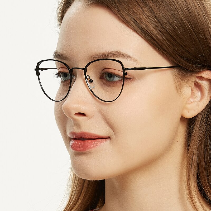 Caroline Black Cat Eye Metal Eyeglasses