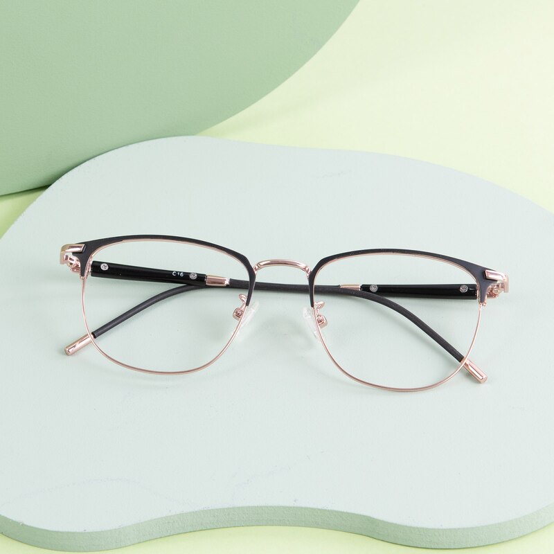 Haywood Black/Rose Gold Oval Metal Eyeglasses