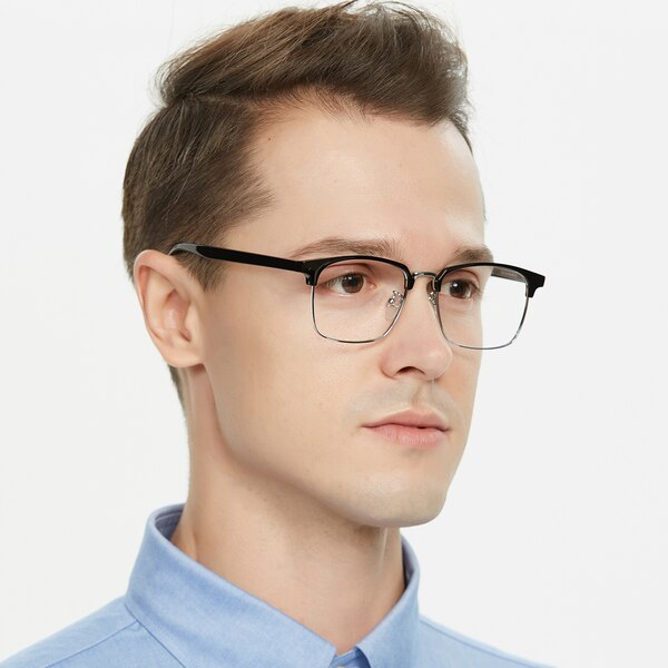 Bainbridge Rectangle Black/Silver Full-Frame TR90 Eyeglasses | GlassesShop
