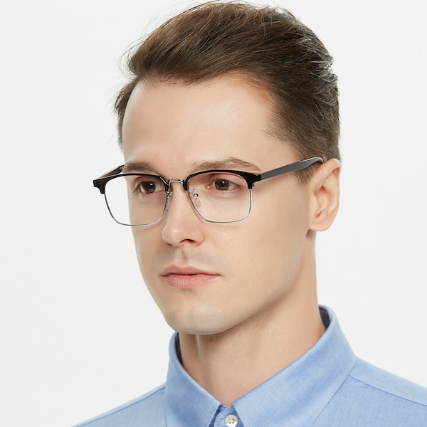 Bainbridge Rectangle Black/Silver Full-Frame TR90 Eyeglasses | GlassesShop