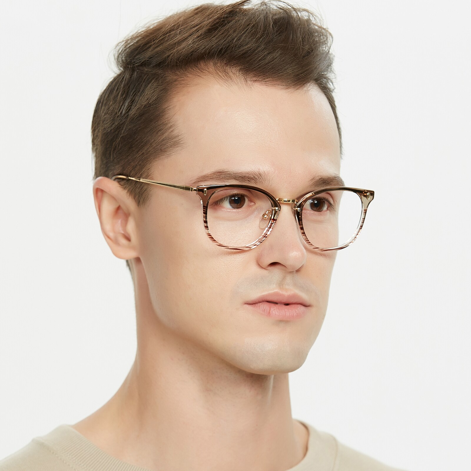 Oval Eyeglasses, Full Frame Brown Multicolor Metal,TR90,blend Material - FP2466