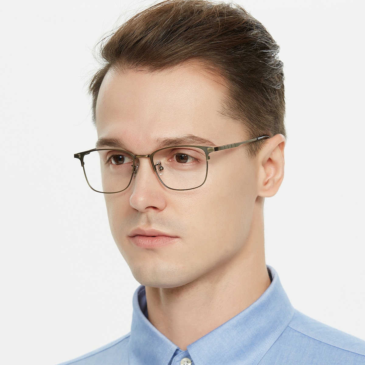 Alvin Rectangle Brown Full-Frame Titanium Eyeglasses | GlassesShop