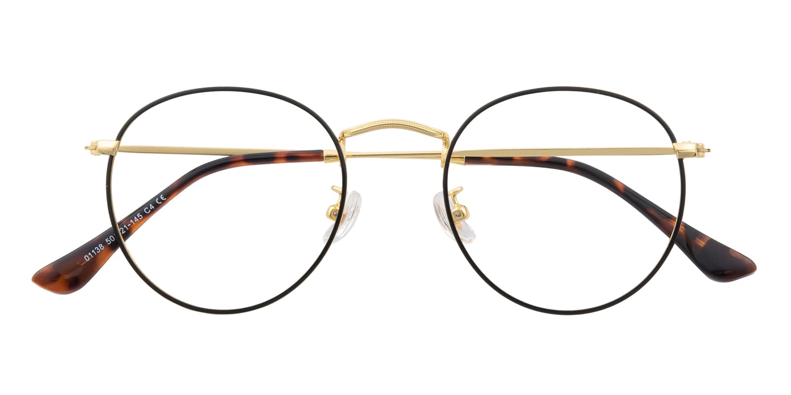 Round Eyeglasses, Full Frame Black/Golden Metal - FM1666
