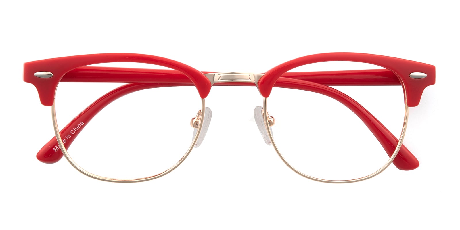 Oval,Browline Eyeglasses, Full Frame Red/Golden TR90,Metal - FP2521