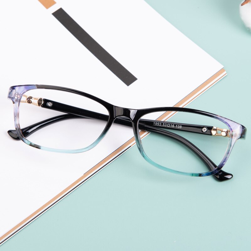 Lydia Black/Floral Rectangle Plastic Eyeglasses