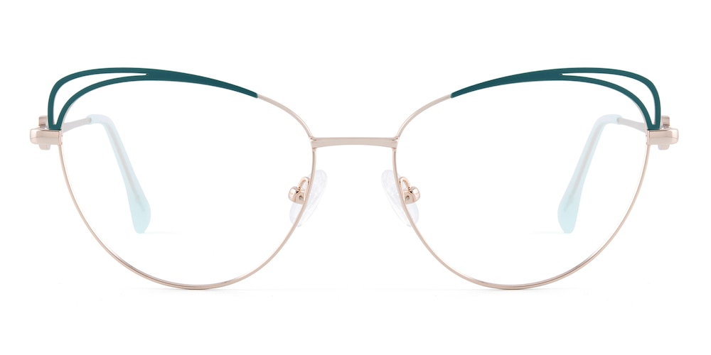 Jocelyn Golden/Green Cat Eye Metal Eyeglasses