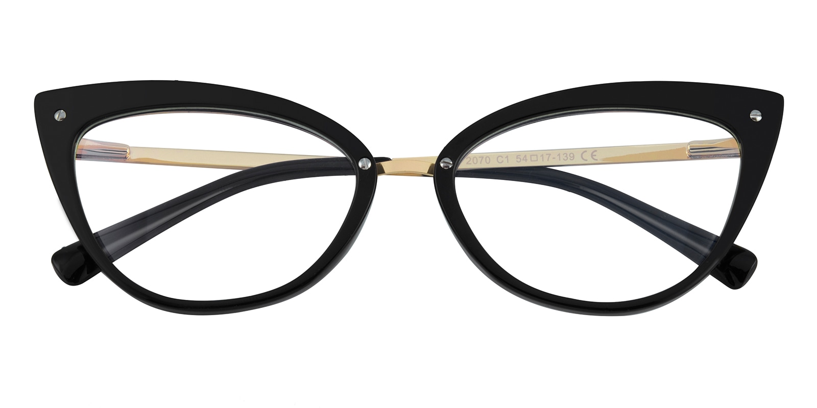 Cat Eye Eyeglasses, Full Frame Black/Golden TR90,Metal - FP2551