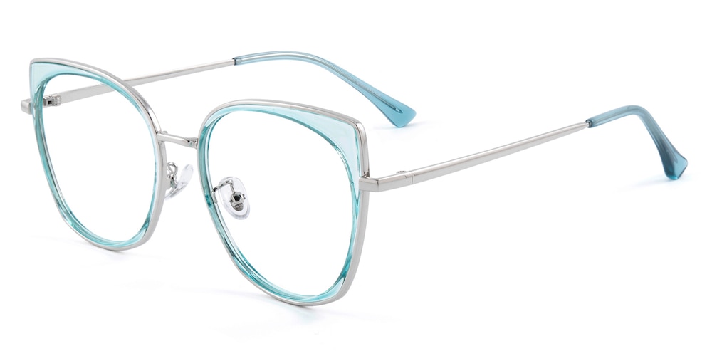Yvette Canal Blue/Silver Cat Eye TR90 Eyeglasses