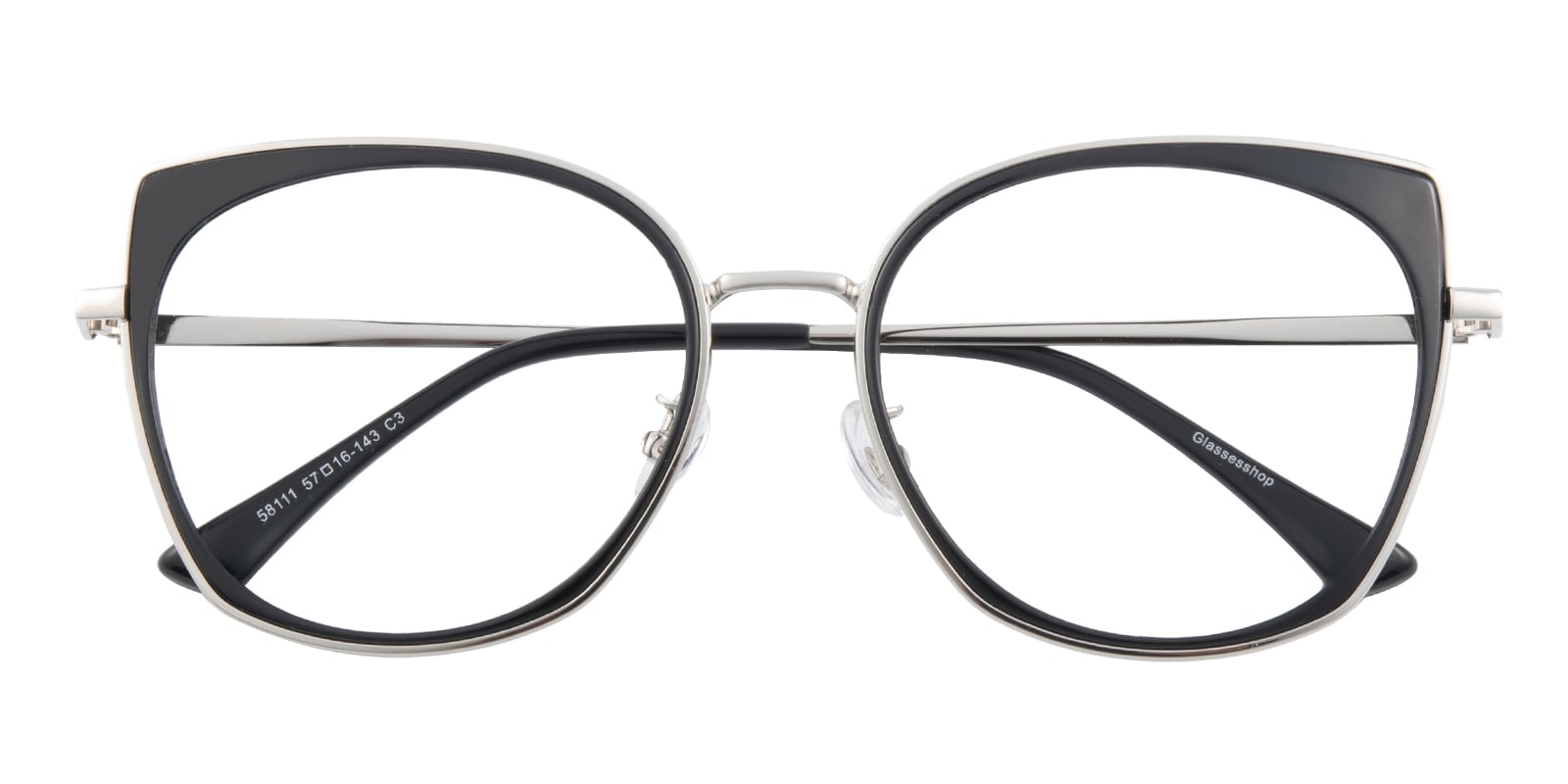 Cat Eye Eyeglasses, Full Frame Black/Silver TR90,Metal - FP2562