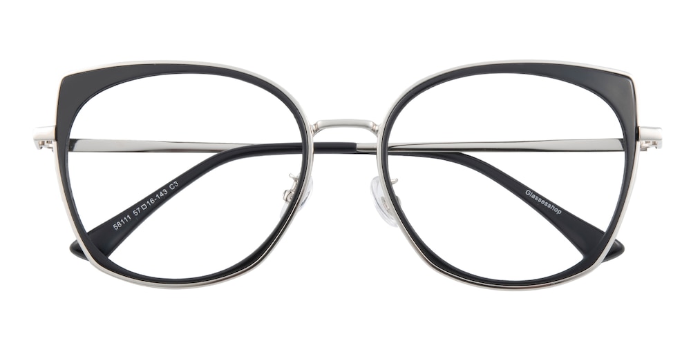 Yvette Black/Silver Cat Eye TR90 Eyeglasses