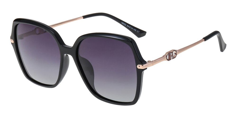 Stephanie Black Oval Metal Sunglasses