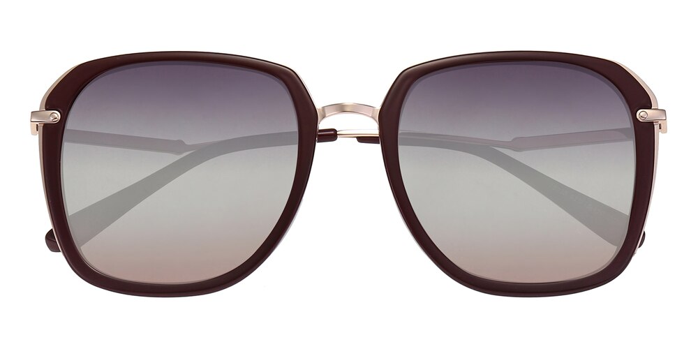 Rosemary Burgundy Oval Metal Sunglasses