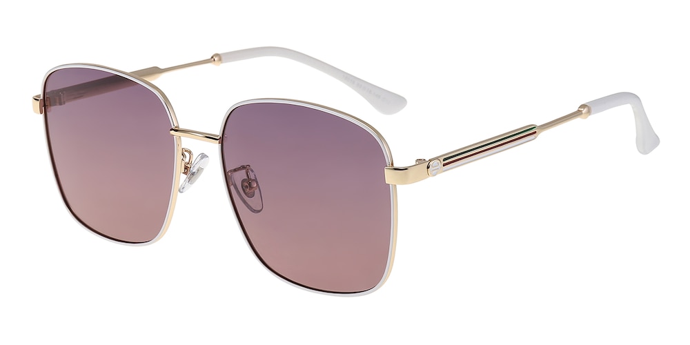 Portgas White/Golden Square Metal Sunglasses