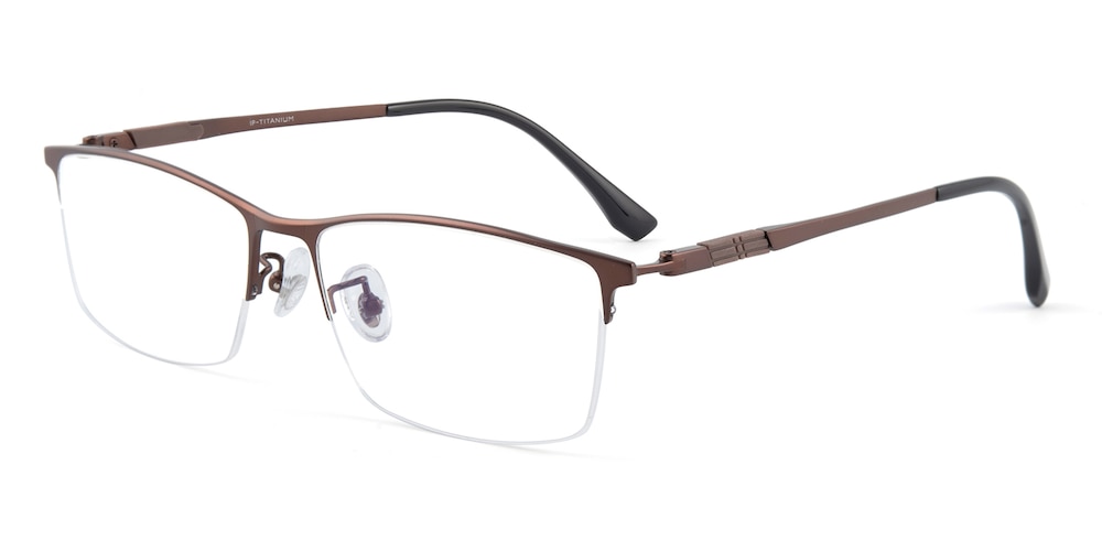 Yves Brown Rectangle Titanium Eyeglasses