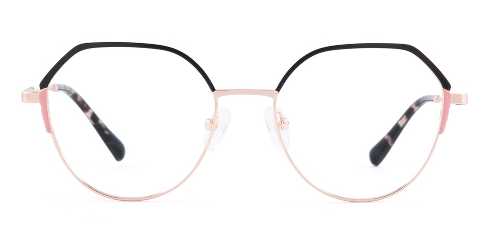 Rita Black/Golden/Pink Polygon Metal Eyeglasses