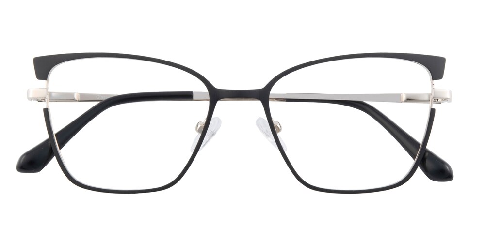 Pearl Black/Silver Cat Eye Metal Eyeglasses