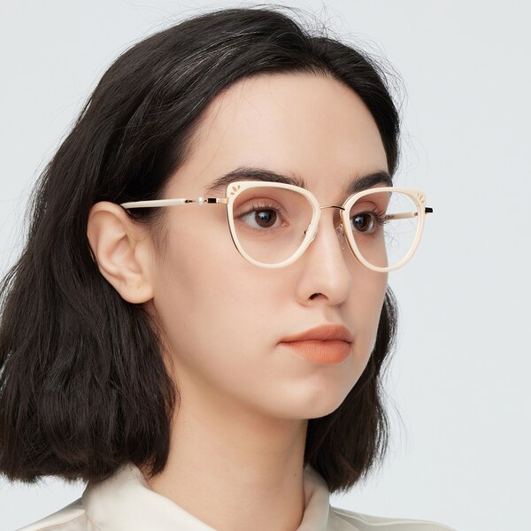 Page Cat Eye Cream FullFrame Metal Eyeglasses
