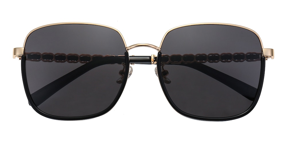Olivia Black/Golden Square Metal Sunglasses