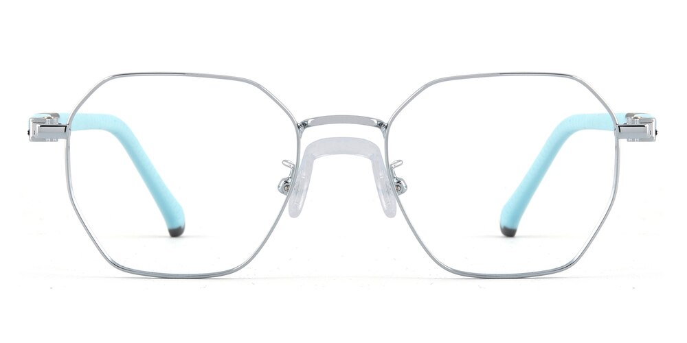 Strachey Silver/Blue Polygon Metal Eyeglasses