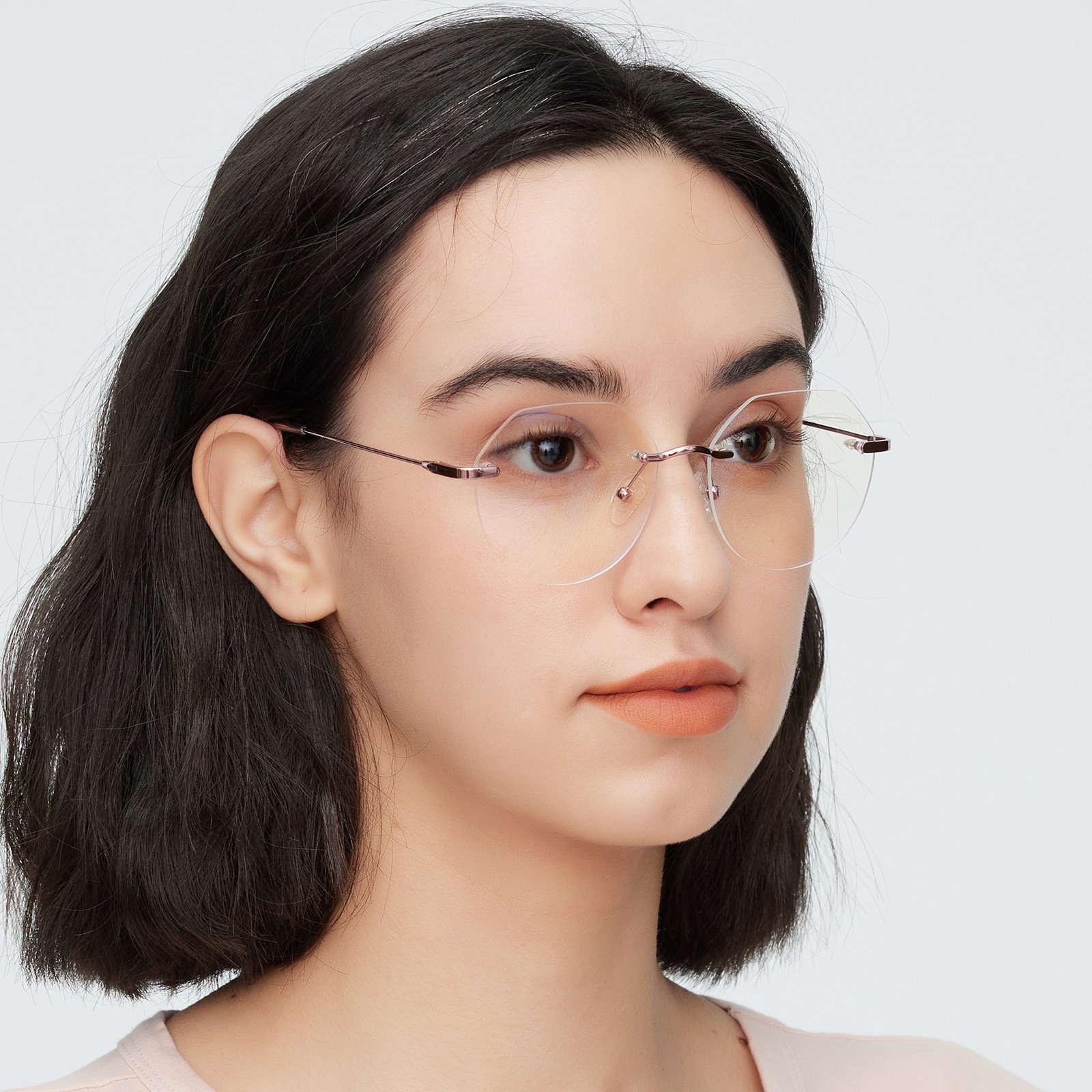 Polygon Eyeglasses, Rimless Frame Purple Metal - RM0314