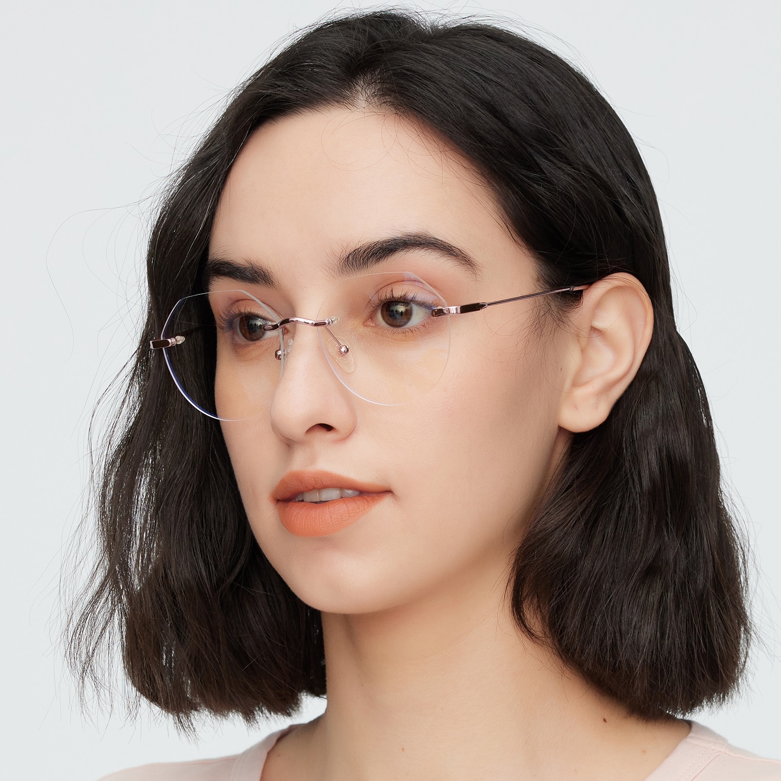 Polygon Eyeglasses, Rimless Frame Purple Metal - RM0314